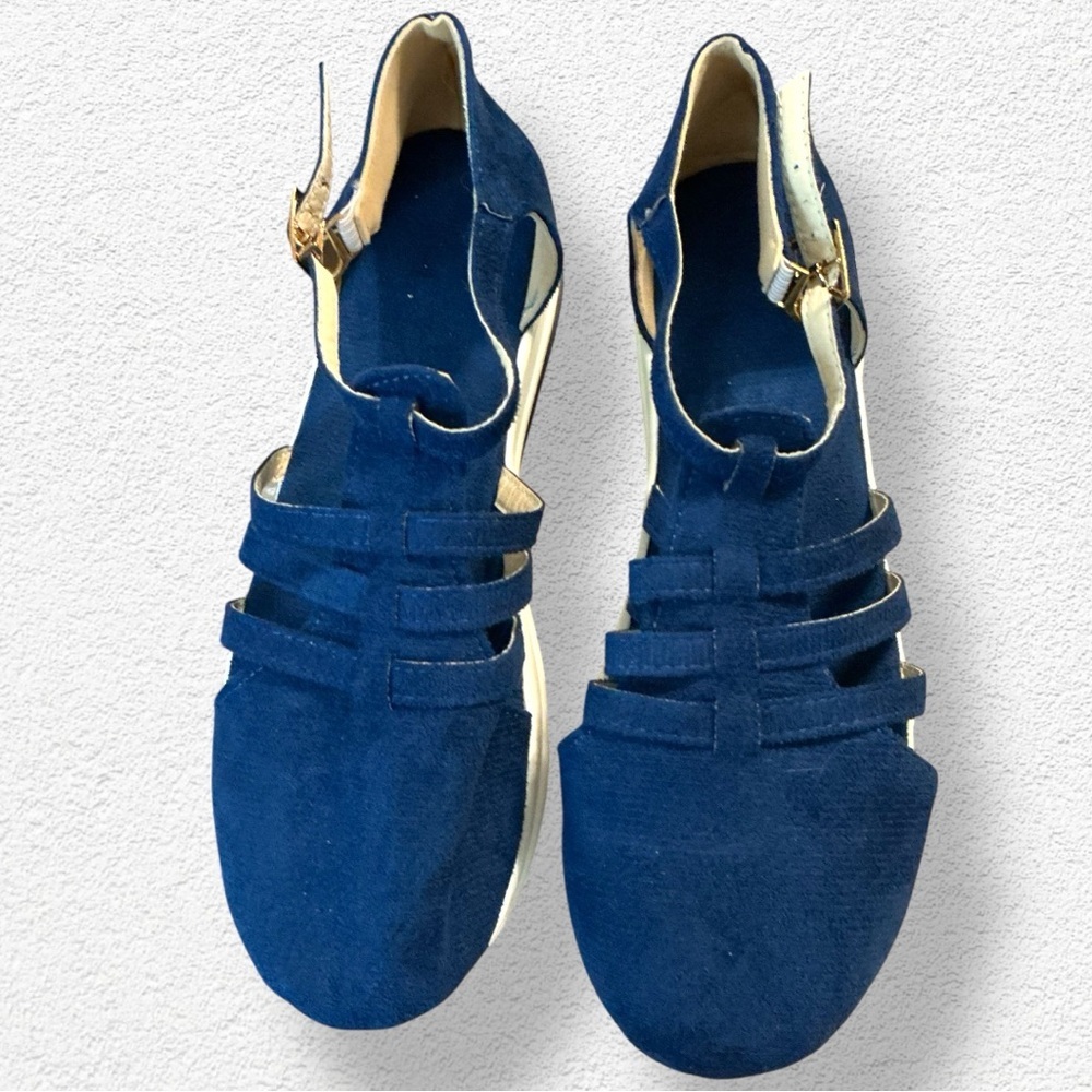 🌺Royal Blue Suede Strappy Buckle Shoes - Picture 1 of 4